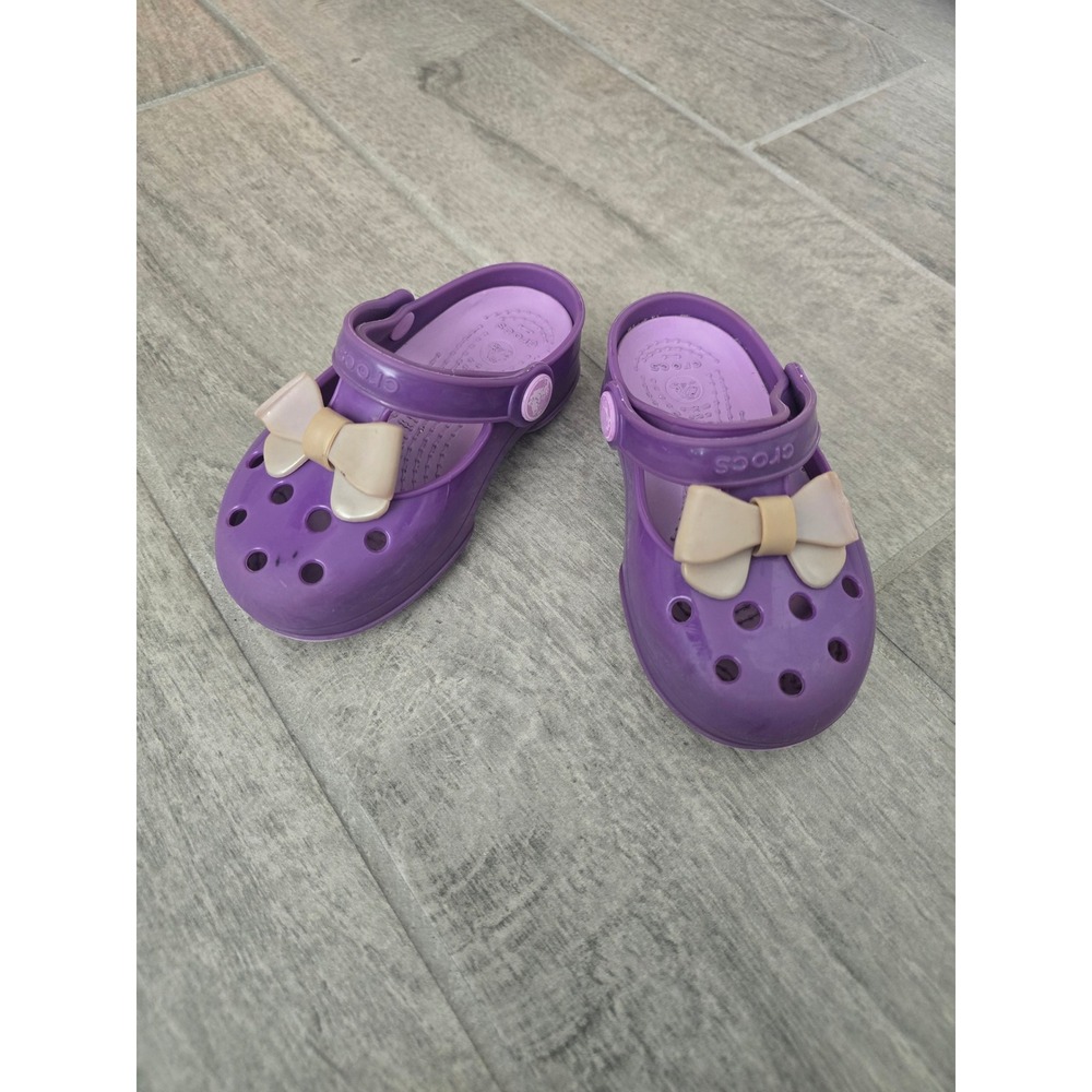 Crocs Carlie Purple Mary Jane Clogs Bow Detail Girls Toddler Size C8